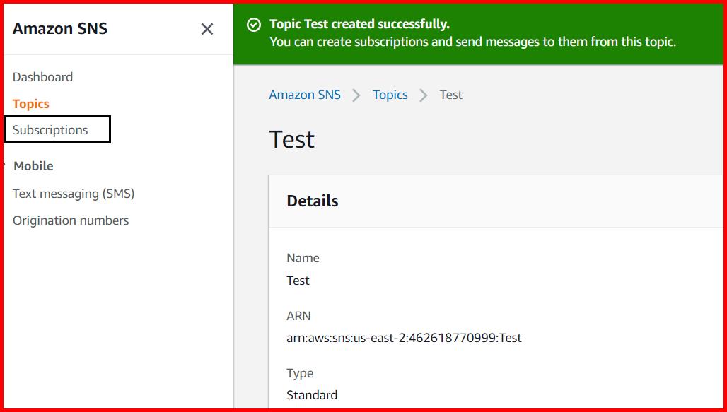 Picture showing the confirmation message when the topic is created